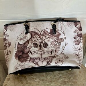 Sugar Skull Tote Bag Purse with Black Accents Love